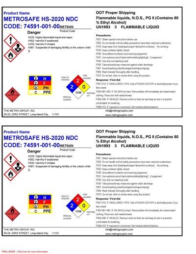 1 Gallon Label (Metrosafe Hs 2020 Ghs Label)